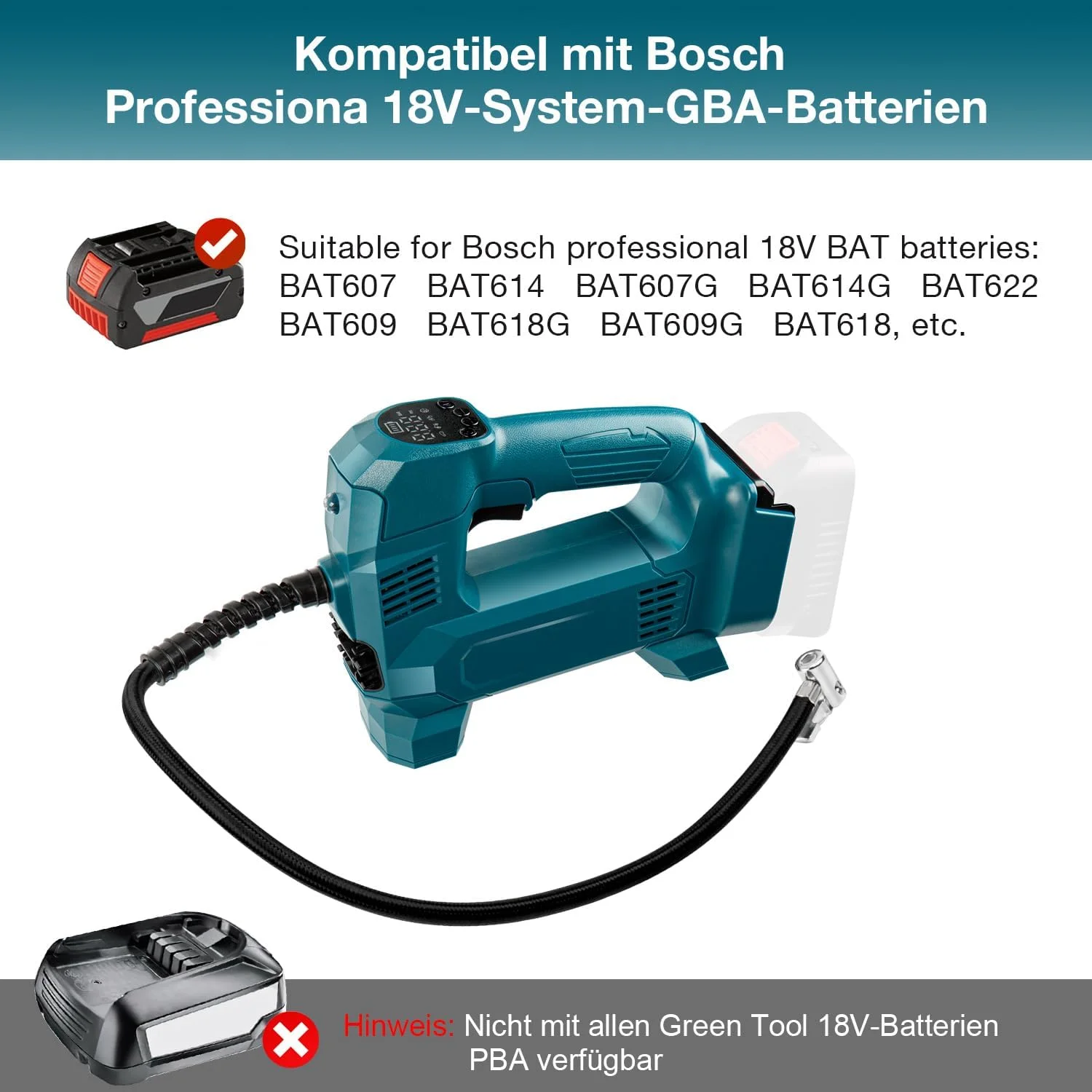 کمپرسور باتری Mucek برای بوش پروفشنال 18 ولت، 150 PSI/10.3 بار کمپرسور هوای قابل حمل، کمپرسور باتری ماشین با فشارسنج دیجیتال برای ماشین، موتور سیکلت، دوچرخه، توپ (بدون باتری)