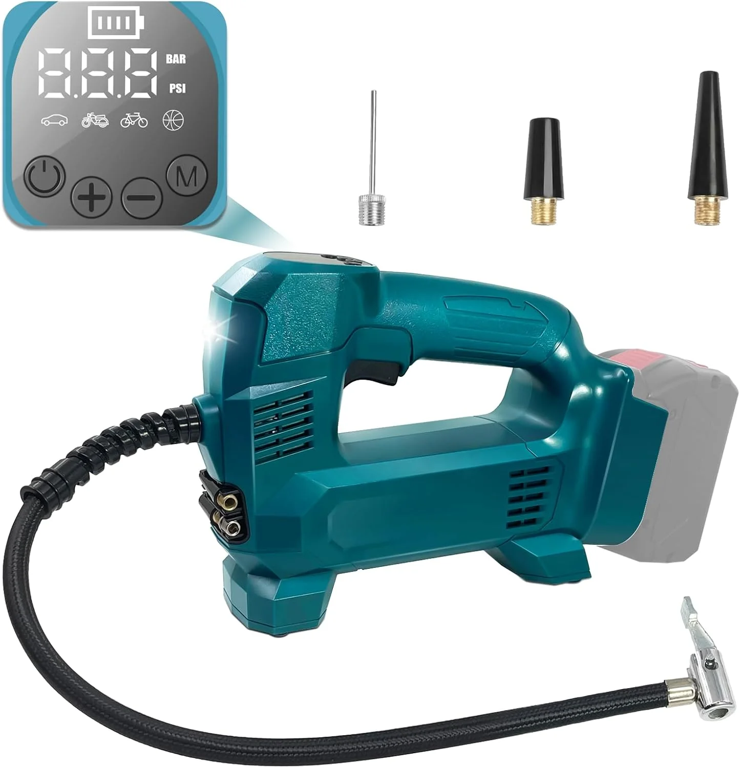 کمپرسور باتری خور URUN برای سیستم باتری 18 ولت بوش پروفشنال، کمپرسور هوای قابل حمل 150 PSI با گیج فشار دیجیتال برای ماشین، کمپرسور باتری خور برای موتور سیکلت، توپ های دوچرخه (بدون باتری)