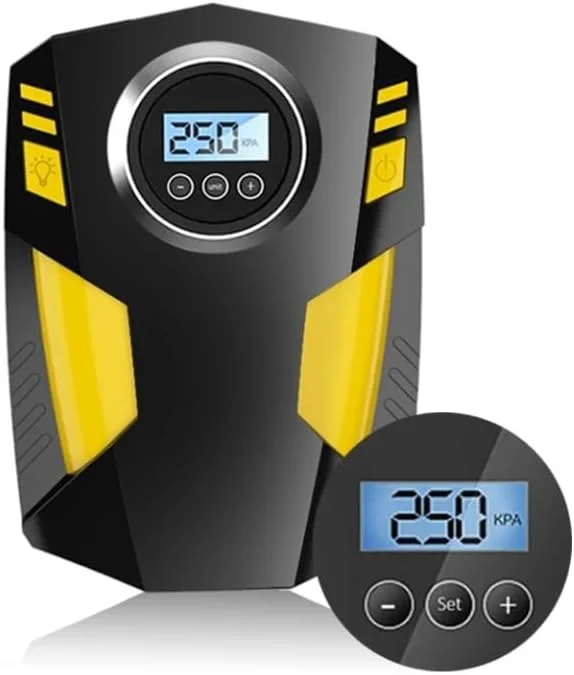 پمپ باد دیجیتال تایر با نمایشگر LCD، کمپرسور هوای قابل حمل، مشکی