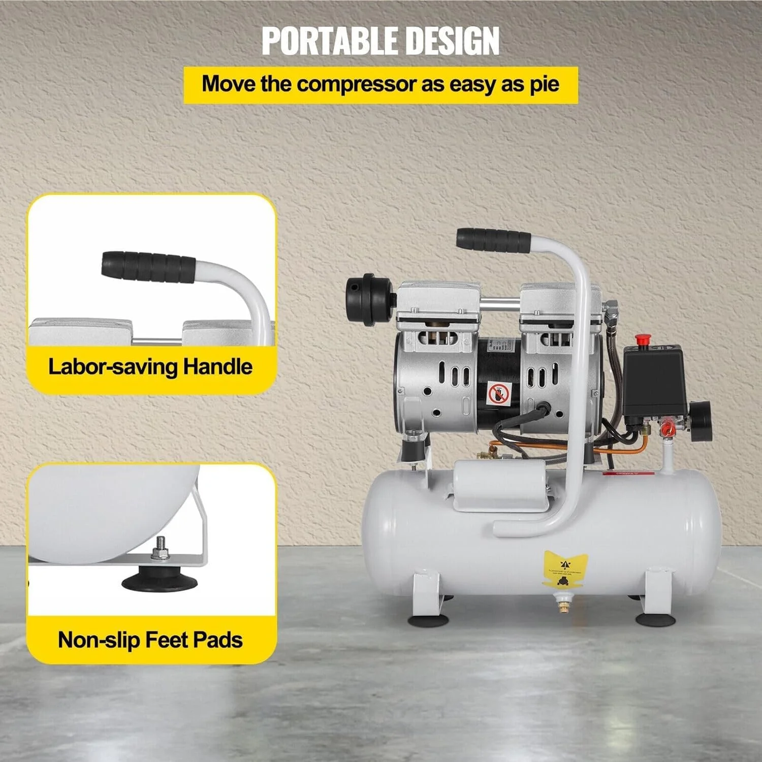 کمپرسور هوای بدون روغن MaxtiL با مخزن 9 لیتری، کمپرسور هوای بی صدا 550 وات 2 گالن با موتور مسی خالص، حمل/نگهداری آسان