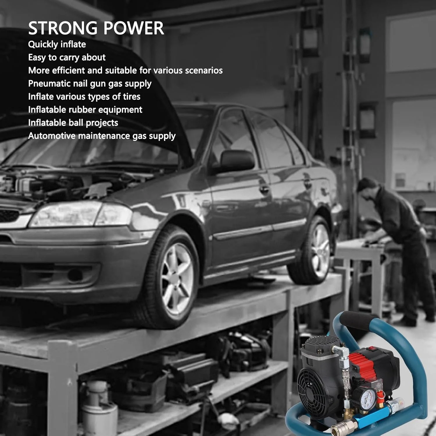 پمپ باد قابل حمل Fockety، کمپرسور هوا 1.5 لیتری 2800 دور در دقیقه، پمپ باد 8 بار برای خودرو، کامیون، لاستیک های شاسی بلند، قایق بادی، تخت بادی، مناسب برای باتری های BL1830B BL1840B BL1850B