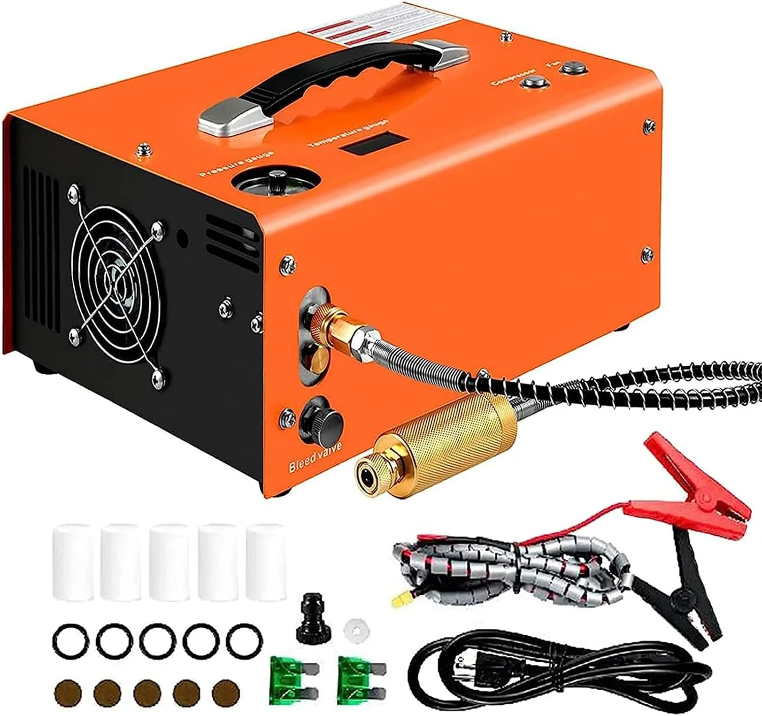 کمپرسور هوای فشرده ۴۵۰۰Psi PCP، بدون روغن/آب، با جداکننده آب/روغن، آداپتور برق داخلی، تفنگ بادی با قابلیت تنظیم فشار و خاموشی خودکار برای پینت بال و غواصی