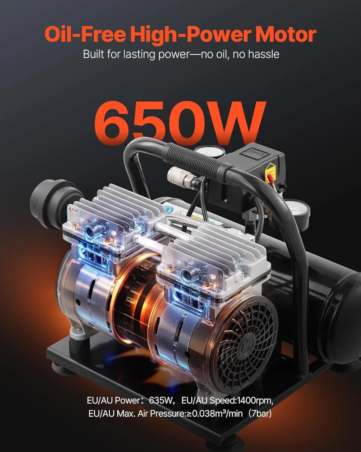 کمپرسور هوا VEVOR، دیگ بخار 4 لیتری، کمپرسور هوای بدون روغن 635 وات، 1.5CFM، حداکثر فشار 120PSI، کمپرسور فوق سبک 68dB، کمپرسور بی صدا برای تعمیر خودرو، باد کردن تایر، رنگ آمیزی اسپری کمپرسور هوا VEVOR، دیگ بخار 4 لیتری، کمپرسور هوای بدون روغن 635 وات، 1.5CFM، حداکثر فشار 120PSI، کمپرسور فوق سبک 68dB، کمپرسور بی صدا برای تعمیر خودرو، باد کردن تایر، رنگ آمیزی اسپری