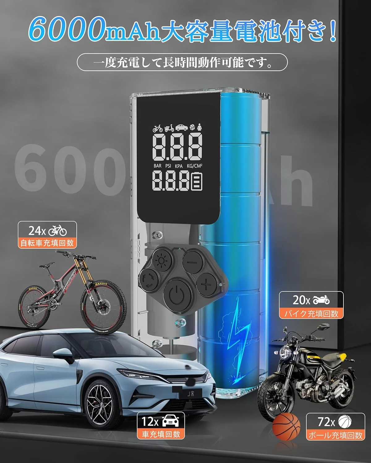 پمپ باد شارژی برقی دیران 6000 میلی آمپر ساعت 150 PSI برای خودرو، پمپ باد بی سیم برای دوچرخه، پمپ باد کوچک قابل حمل برای خودرو/دوچرخه/توپ/شناور - کمپرسور و پمپ باد چرخ و لاستیک