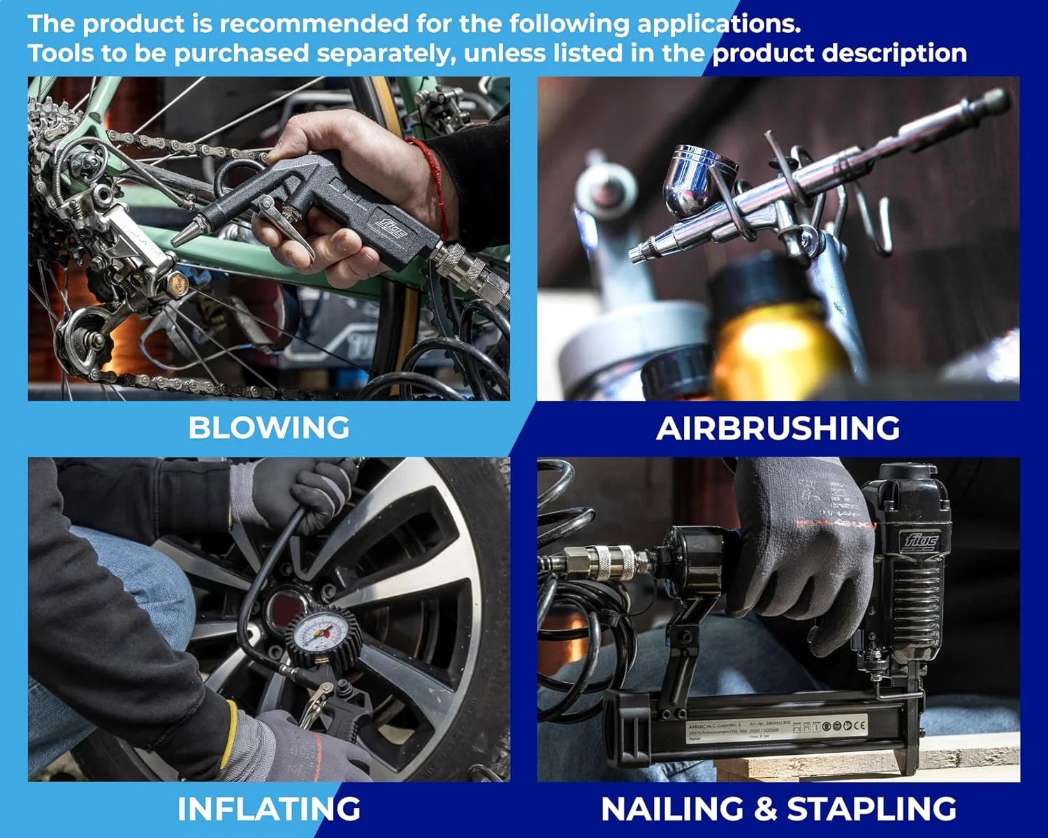 کمپرسور هوای قابل حمل FIAC CUBY، بدون روغن، حداکثر فشار 8 بار، 1.5 اسب بخار، مخزن 6 لیتری، سطح نویز 97 دسی بل