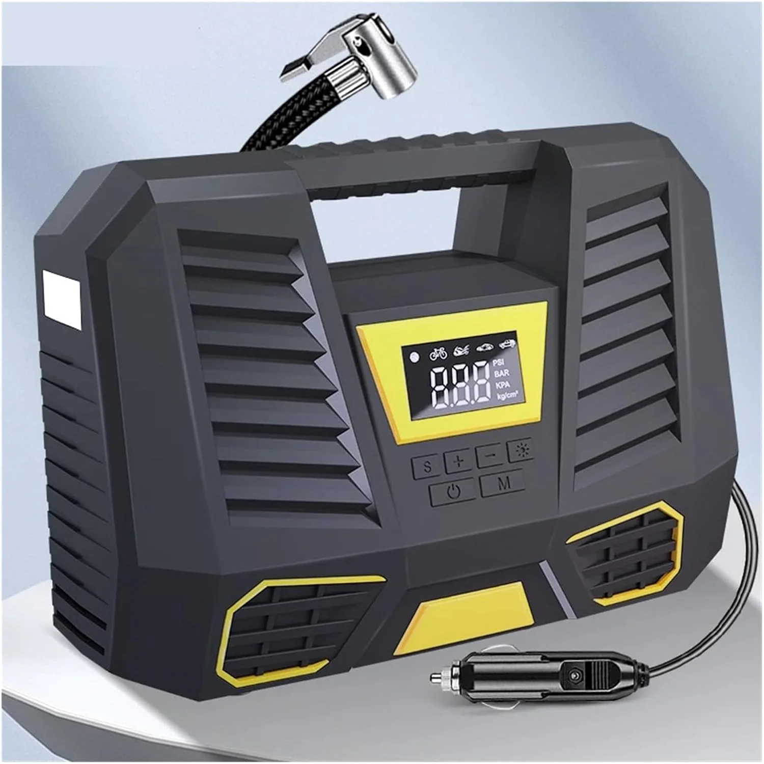 پمپ باد قابل حمل 150PSI برای خودرو با چراغ قوه LED و صفحه نمایش، پمپ باد سریع برای خودرو و دوچرخه (رنگ: سیمی) (بی سیم)