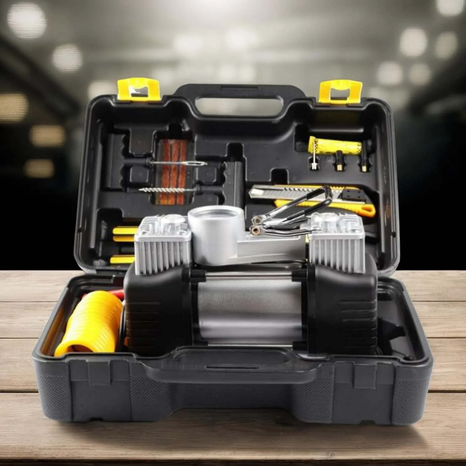 جعبه ابزار کمپرسور هوا، لوازم جانبی استخر بادی | پمپ باد چند منظوره قابل حمل 12 ولت برای کمپینگ، خودرو، کامیون، مسافرت با RV، دوچرخه، مواقع اضطراری و مصارف خانگی