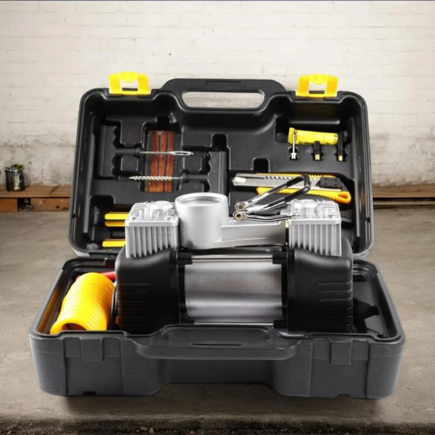 جعبه ابزار کمپرسور هوا، لوازم جانبی استخر بادی | پمپ باد چند منظوره قابل حمل 12 ولت برای کمپینگ، خودرو، کامیون، مسافرت با RV، دوچرخه، مواقع اضطراری و مصارف خانگی