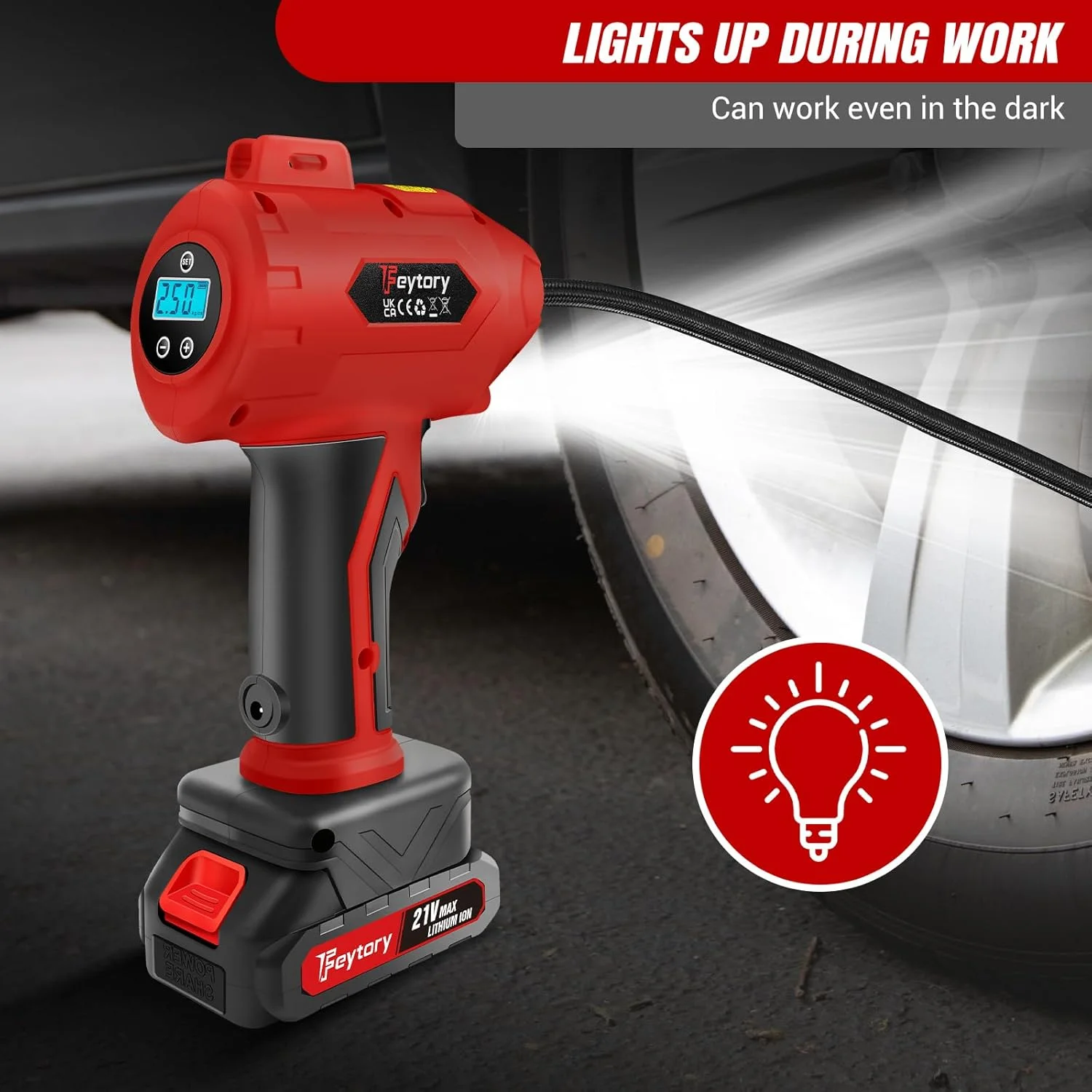 پمپ باد برقی 160PSI، کمپرسور باد خودرو بی سیم، باتری 1500mAh، پمپ تایر خودرو با گیج فشار دیجیتال، پمپ باد دستی قابل حمل، برای اتومبیل، موتورسیکلت، دوچرخه، بسکتبال، قرمز