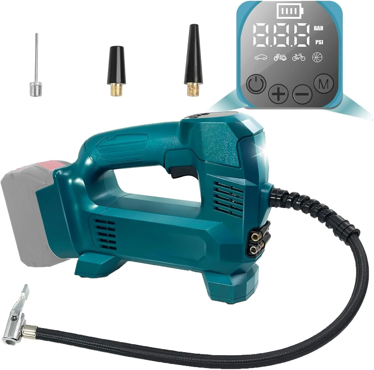 پمپ باد شارژی سازگار با باتری سیستم 18 ولت بوش پروفشنال WITLIGHT، پمپ باد برقی قابل حمل و بی سیم 160 PSI با فشارسنج دیجیتال برای خودرو، دوچرخه، توپ ورزشی (فقط ابزار)