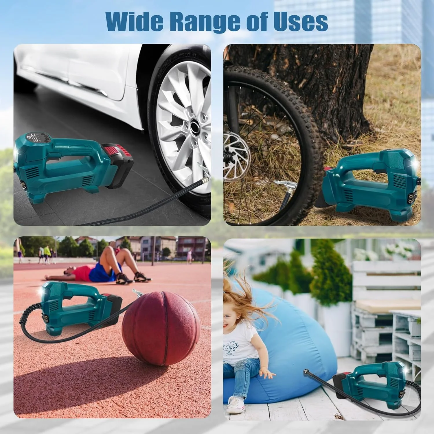 پمپ باد شارژی سازگار با باتری سیستم 18 ولت بوش پروفشنال WITLIGHT، پمپ باد برقی قابل حمل و بی سیم 160 PSI با فشارسنج دیجیتال برای خودرو، دوچرخه، توپ ورزشی (فقط ابزار)