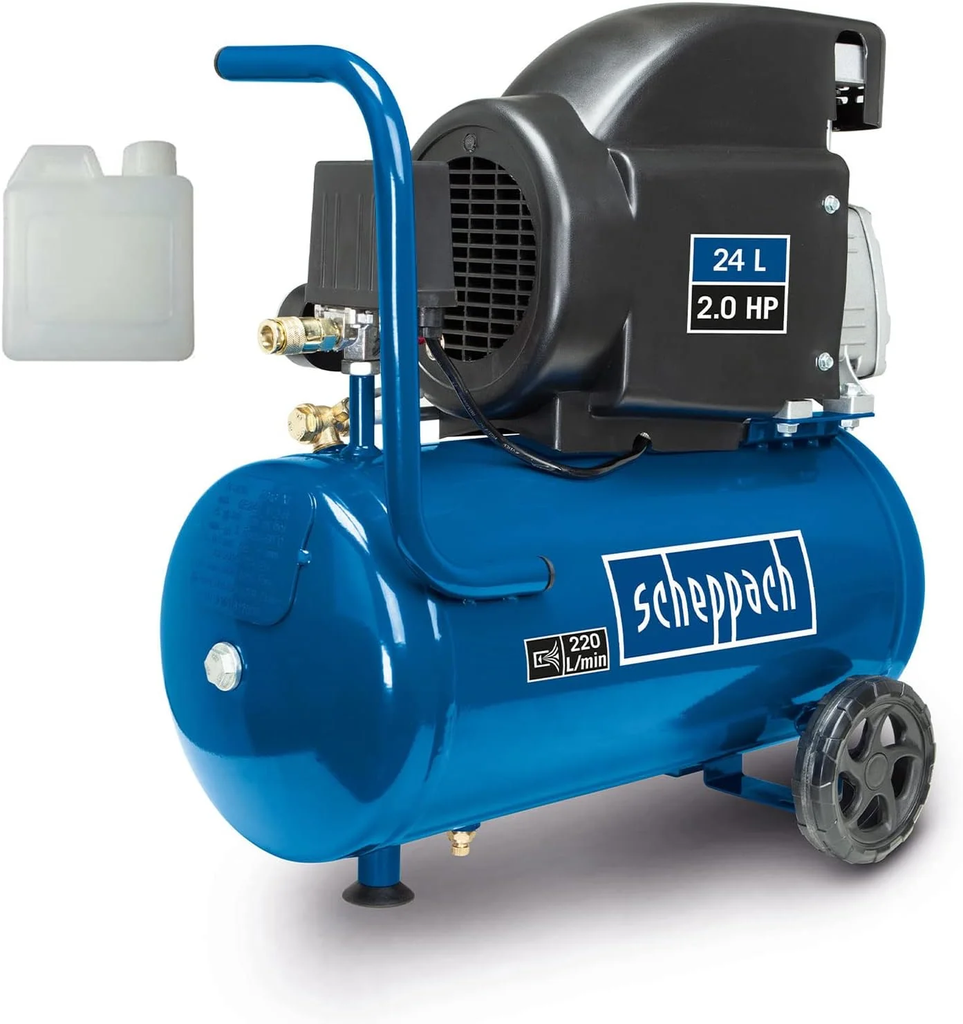 کمپرسور هوا شپباخ HC26 | قدرت مکش 220 لیتر در دقیقه | مخزن 24 لیتری | توان 1500 وات | فشار کاری 8 بار | روغن کاری شده و بادوام | شامل دسته و دستگاه محرک
