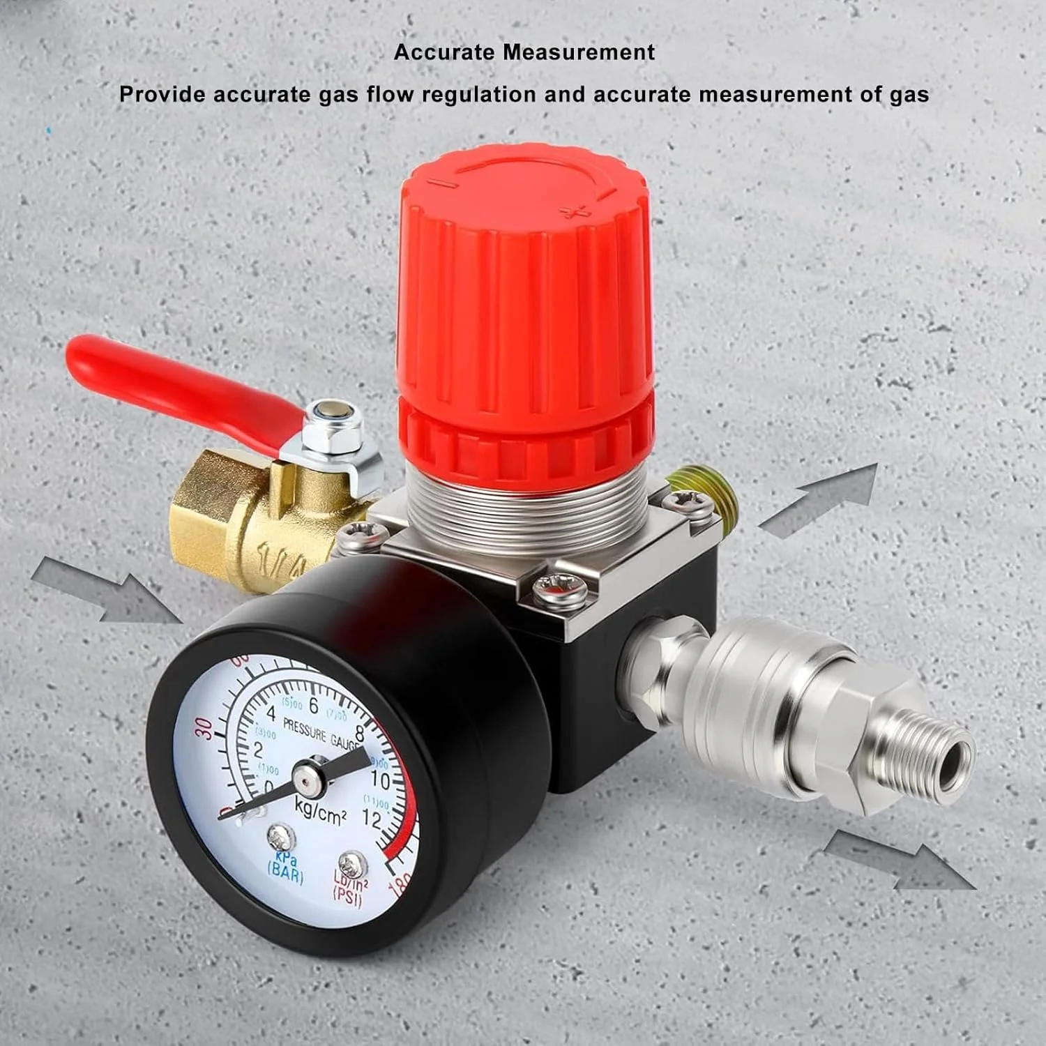 تنظیم کننده کمپرسور هوا Risegun، 4 سوراخ، 0 تا 180PSI، تنظیم کننده فشار کمپرسور هوای اروپایی با گیج