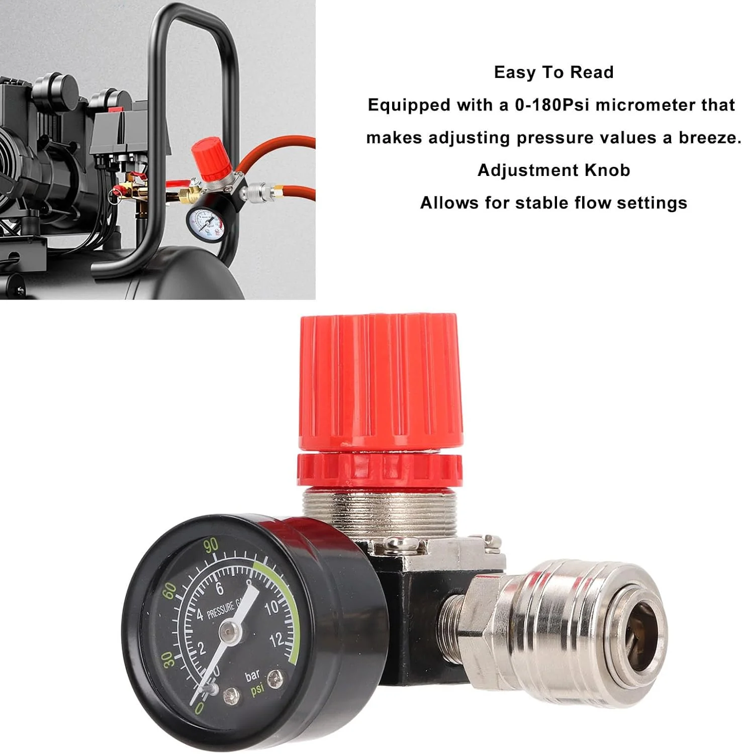 تنظیم کننده کمپرسور هوا Risegun، 4 سوراخ، 0 تا 180PSI، تنظیم کننده فشار کمپرسور هوای اروپایی با گیج