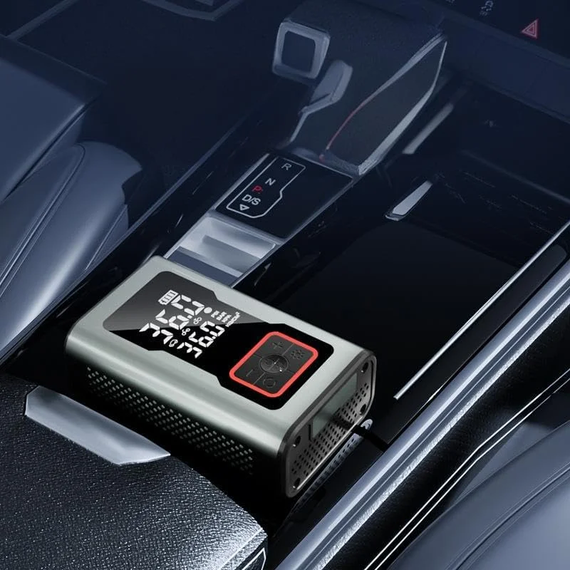 پمپ باد قابل حمل خودرو FARSH با فشار 150PSI، پمپ باد اتوماتیک پاوربانک باتری قابل شارژ با LCD دیجیتال/چراغ قوه LED، پمپ باد برقی تایر برای خودرو/دوچرخه/موتور/توپ