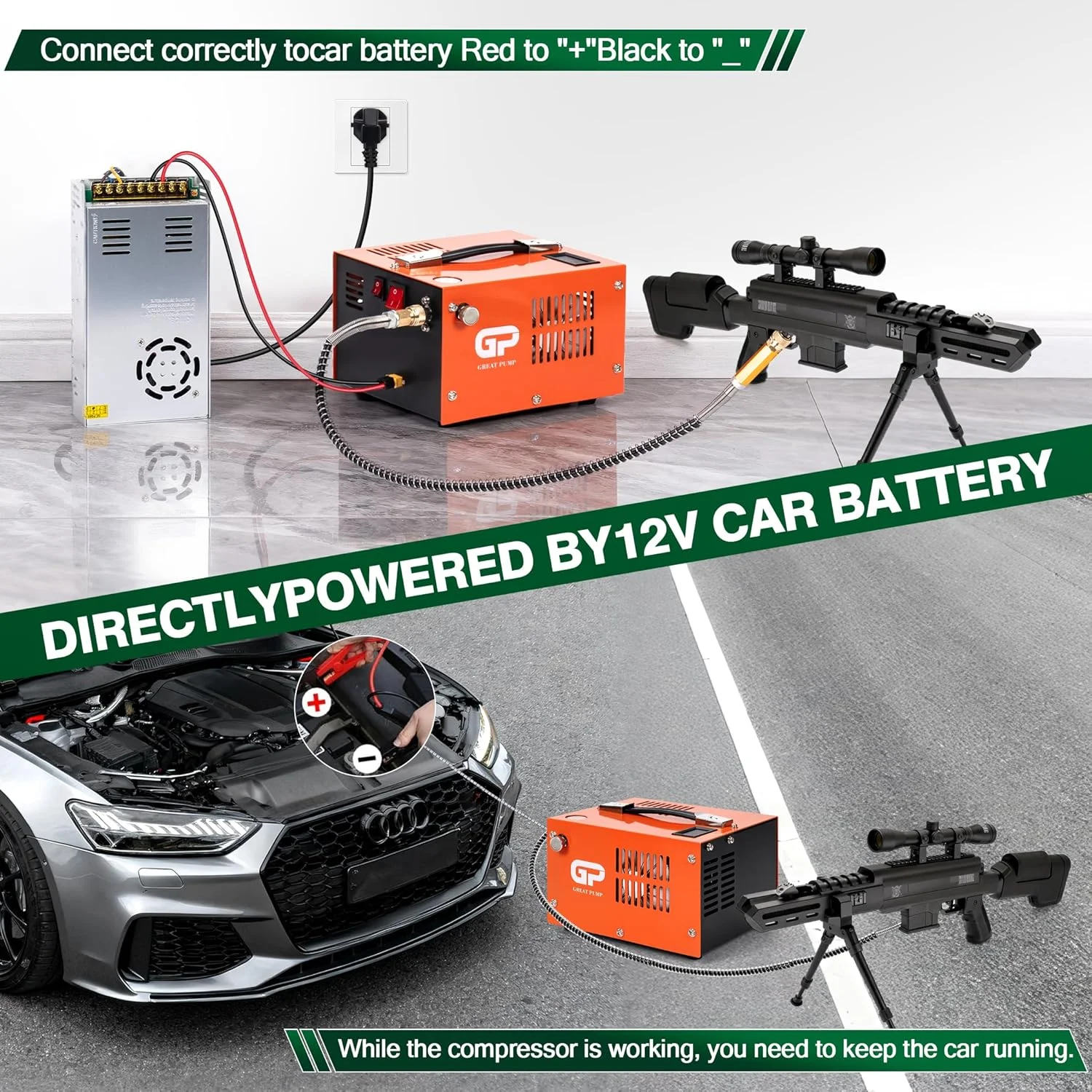 کمپرسور هوا TUXING 4500Psi، 110 ولت AC یا باتری خودرو 12 ولت، برای پینت بال/تفنگ بادی/مخزن (TXES061)