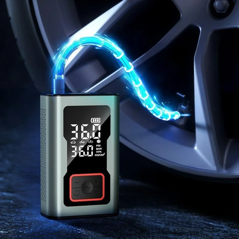پمپ باد قابل حمل خودرو FARSH با فشار 150PSI، پمپ باد اتوماتیک پاوربانک باتری قابل شارژ با LCD دیجیتال/چراغ قوه LED، پمپ باد برقی تایر برای خودرو/دوچرخه/موتور/توپ