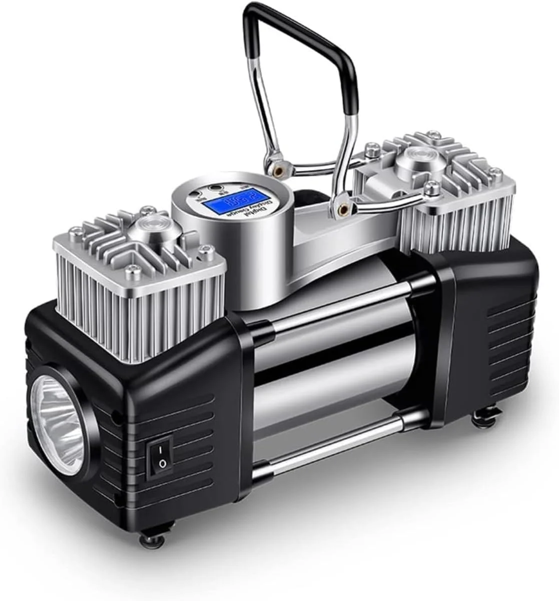 پمپ باد دو سیلندر خودرو ولپرس – پمپ باد تایر فشار قوی | باد کردن سریع | صفحه نمایش دیجیتال با تنظیم فشار خودکار | چراغ LED اضطراری | برای خودرو، شاسی بلند، کامیون و توپ