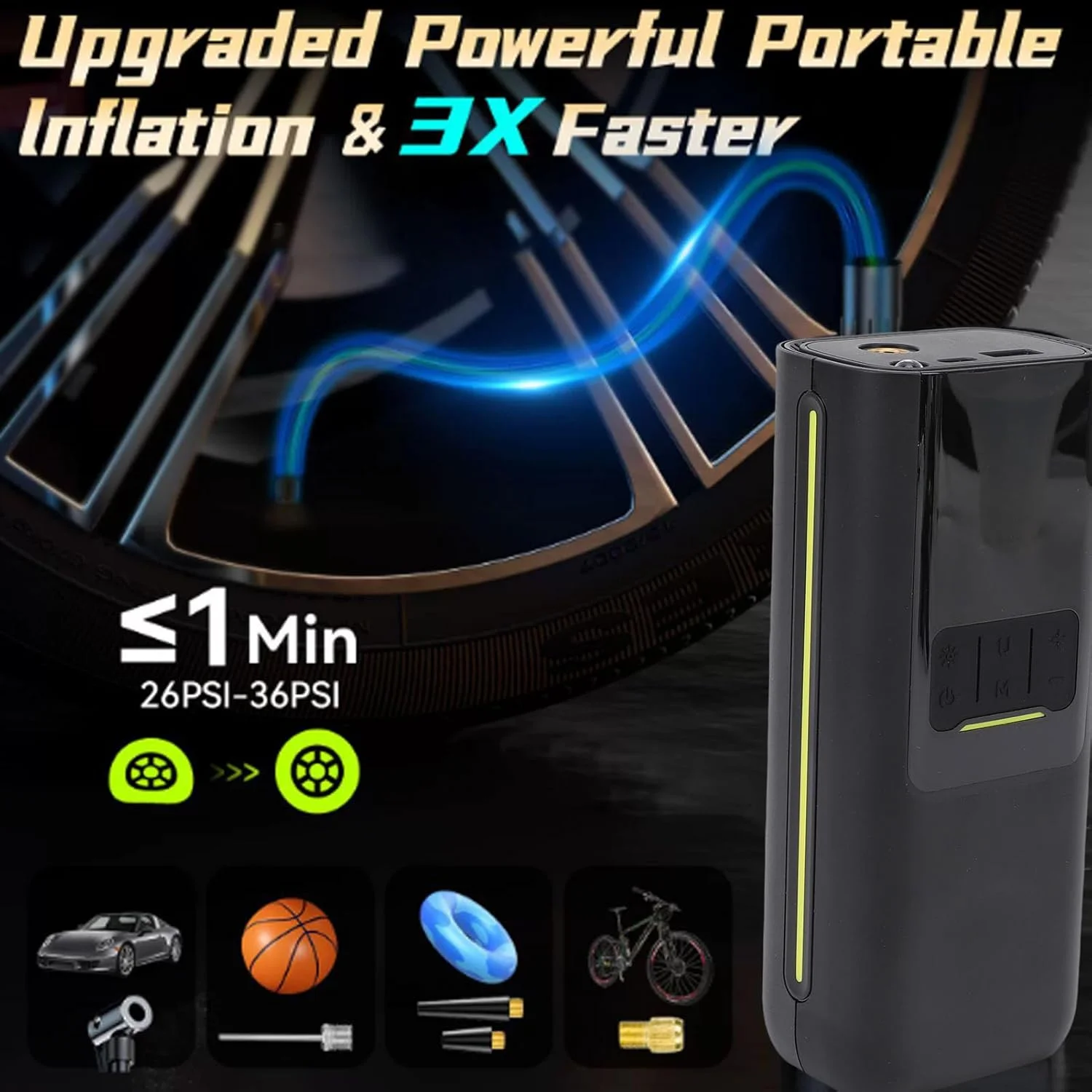 پمپ باد قابل حمل Cryfokt، پمپ هوای اتوماتیک 3 تا 150PSI، پمپ برقی با صفحه نمایش دیجیتال و خاموش شدن خودکار با 5 حالت باد کردن، برای لاستیک خودرو، اسباب بازی های بادی