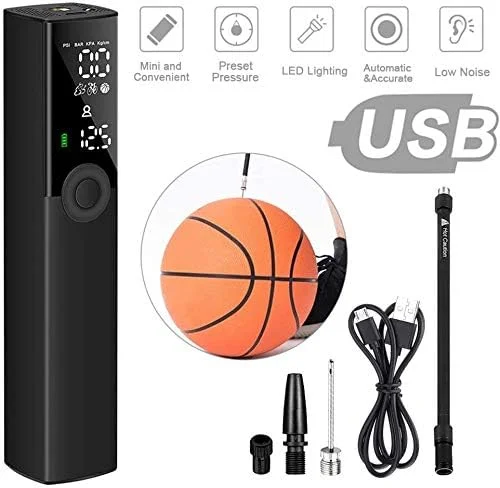 کمپرسور هوای قابل حمل مینی، پمپ دستی 1200mAh با نورپردازی اضطراری LED دیجیتال، باتری لیتیومی قابل شارژ برای لاستیک دوچرخه، موتور سیکلت، توپ و سایر وسایل بادی