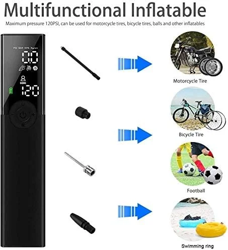 کمپرسور هوای قابل حمل مینی، پمپ دستی 1200mAh با نورپردازی اضطراری LED دیجیتال، باتری لیتیومی قابل شارژ برای لاستیک دوچرخه، موتور سیکلت، توپ و سایر وسایل بادی