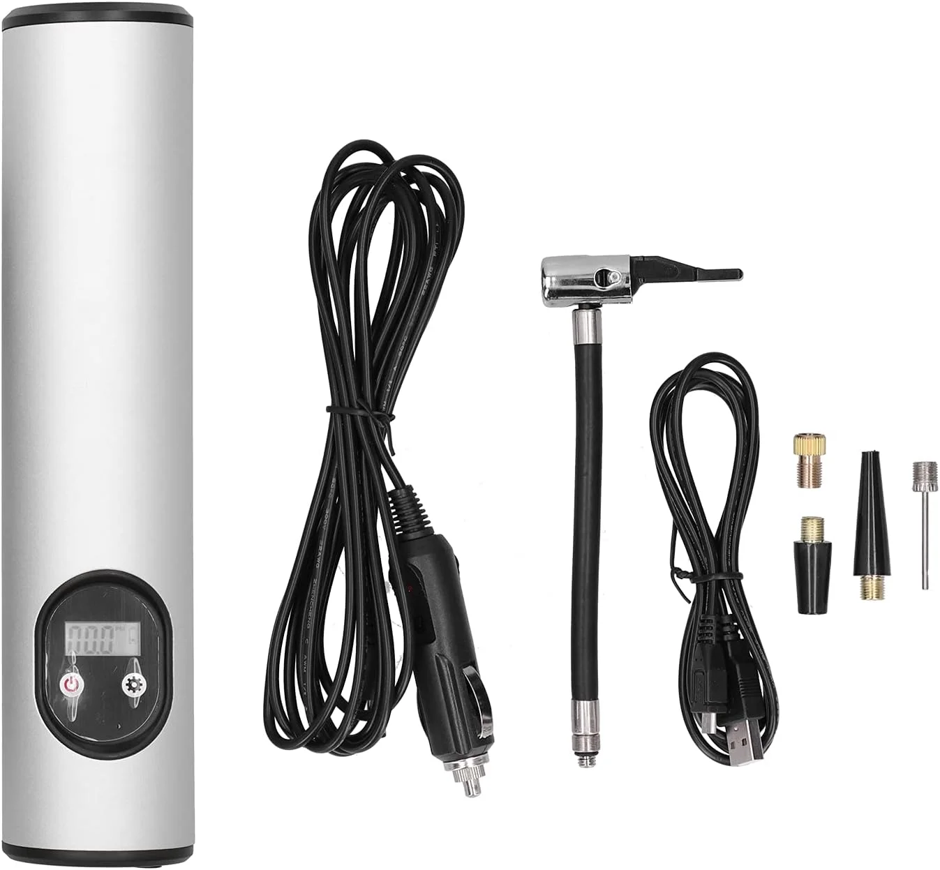 پمپ باد تایر، کمپرسور هوا سازگار با خودروهای جهانی، پمپ باد دیجیتال قابل حمل 12 ولت با چراغ LED و شارژ USB تا 150PSI