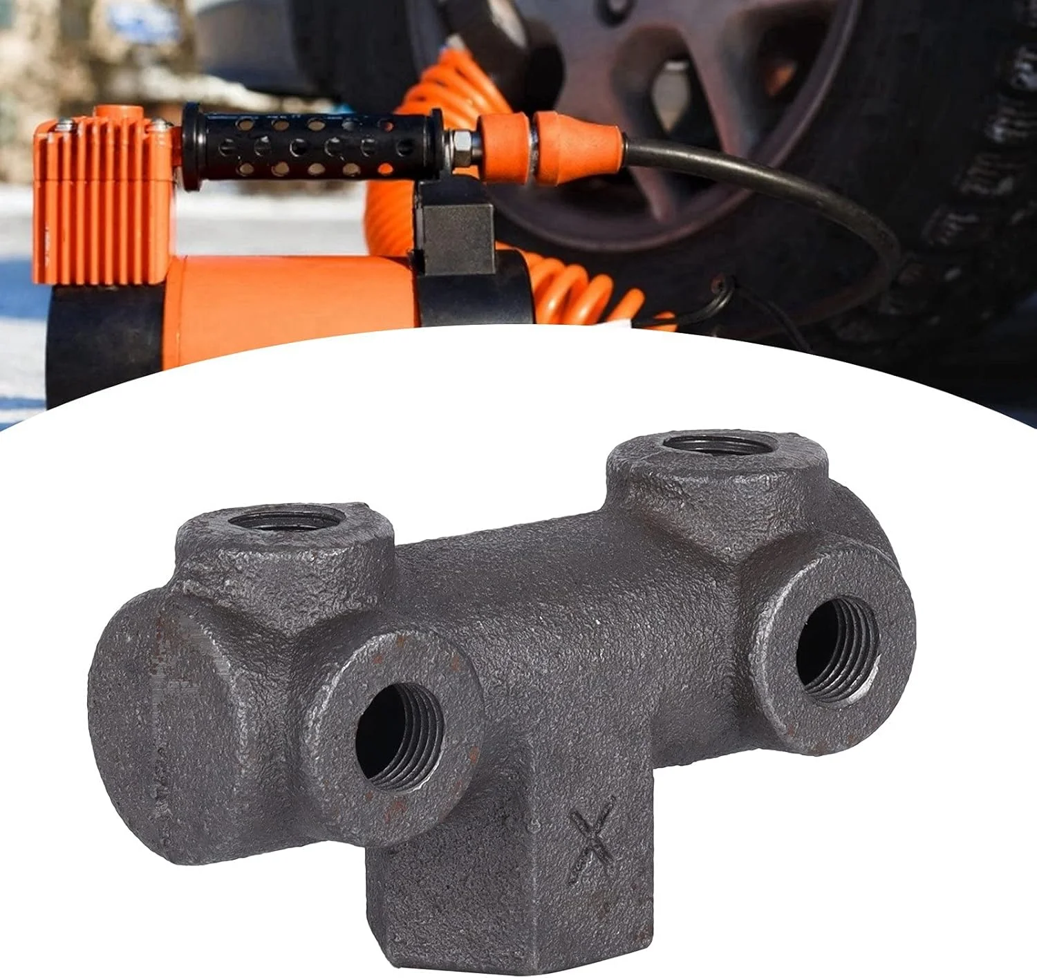 قطعات اتصالات شیر تنظیم کننده فشار کمپرسور هوا، رزوه مادگی 1/2، خروجی 5 طرفه، مونتاژ چدن بادوام، درایو پنوماتیک برای لوازم جانبی کمپرسور هوا