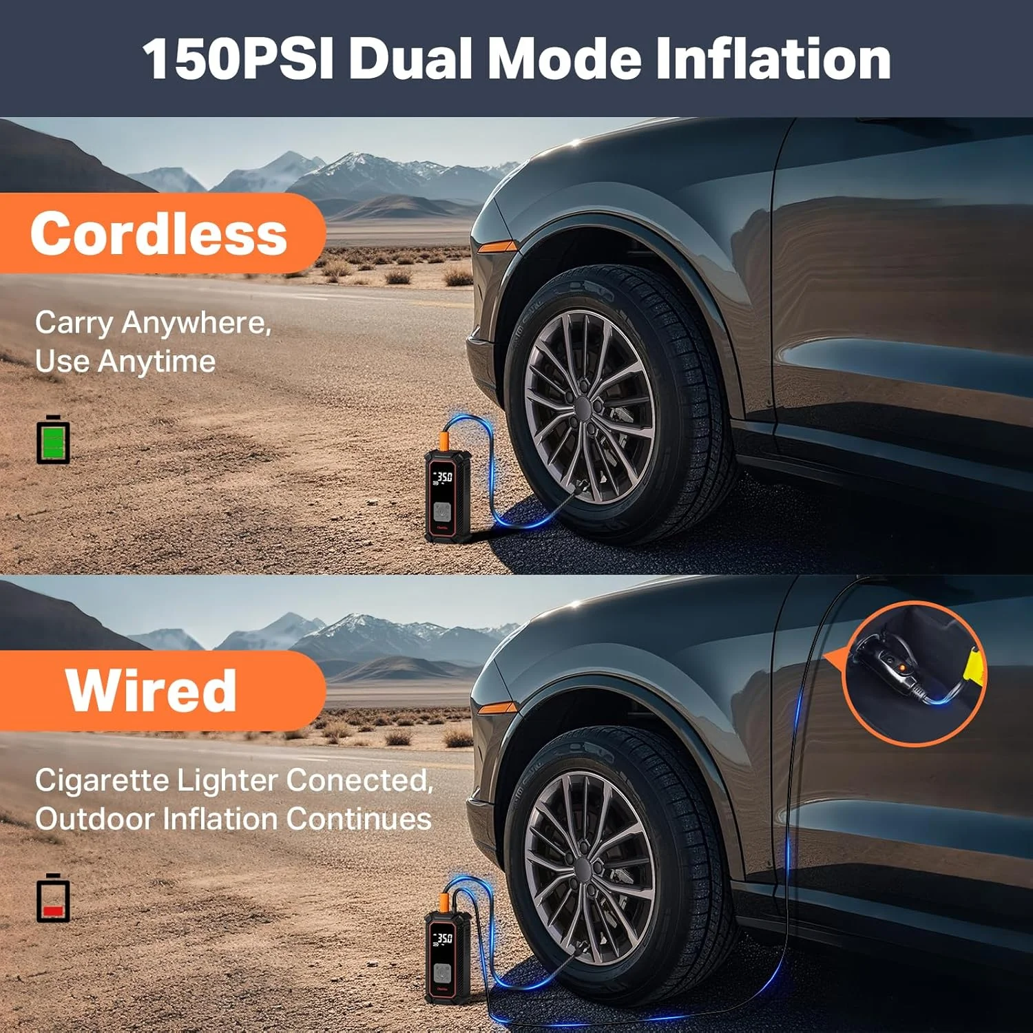 پمپ باد قابل حمل OlarHike، کمپرسور هوا با باتری 9000 میلی آمپر ساعتی، 150PSI دو حالته، پمپ باد اتوماتیک برای لاستیک خودرو، موتورسیکلت، دوچرخه، پمپ برقی با چراغ LED و فشارسنج دیجیتال پمپ باد قابل حمل OlarHike، کمپرسور هوا با باتری 9000 میلی آمپر ساعتی، 150PSI دو حالته، پمپ باد اتوماتیک برای لاستیک خودرو، موتورسیکلت، دوچرخه، پمپ برقی با چراغ LED و فشارسنج دیجیتال