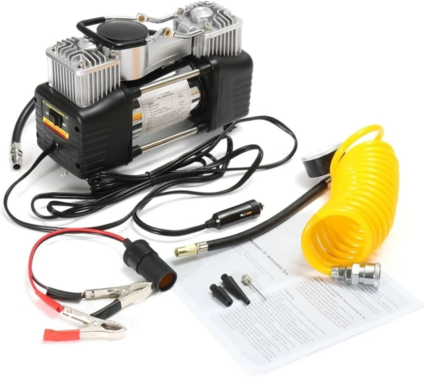 پمپ کمپرسور هوا ZDmalt 12V 150PSI 60L برای باد کردن لاستیک خودرو، کیت قابل حمل 4WD، پمپ فشار دو سیلندر، مجموعه ابزار