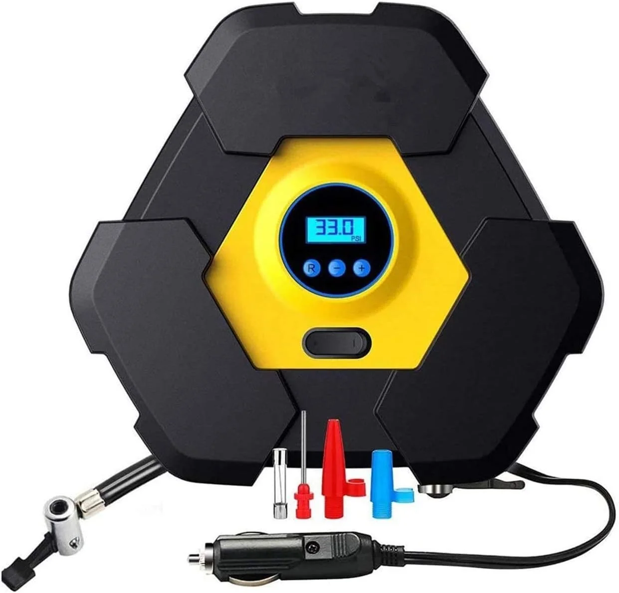 پمپ باد تایر، پمپ هوای قابل حمل 12 ولت 150PSI برای لاستیک خودرو، پمپ تایر اتوماتیک با نورپردازی اضطراری LED برای خودرو، دوچرخه، موتور سیکلت، توپ، استخر بادی و غیره