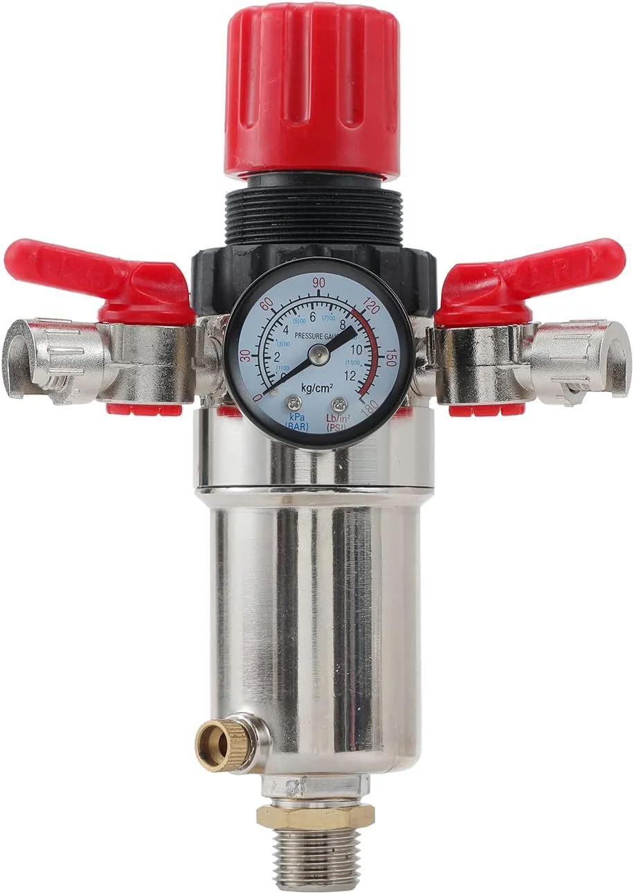 تنظیم کننده فیلتر هوا ORAZIO 1/2 اینچ، جداکننده رطوبت و آب کمپرسور هوا با کیفیت صنعتی، حذف کننده رطوبت با شیر کاهش فشار و گیج، لوازم جانبی ابزار پنوماتیک 214108