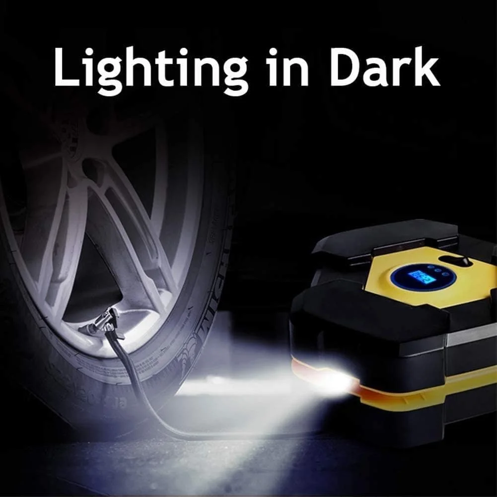 پمپ باد تایر، پمپ هوای قابل حمل 12 ولت 150PSI برای لاستیک خودرو، پمپ تایر اتوماتیک با نورپردازی اضطراری LED برای خودرو، دوچرخه، موتور سیکلت، توپ، استخر بادی و غیره