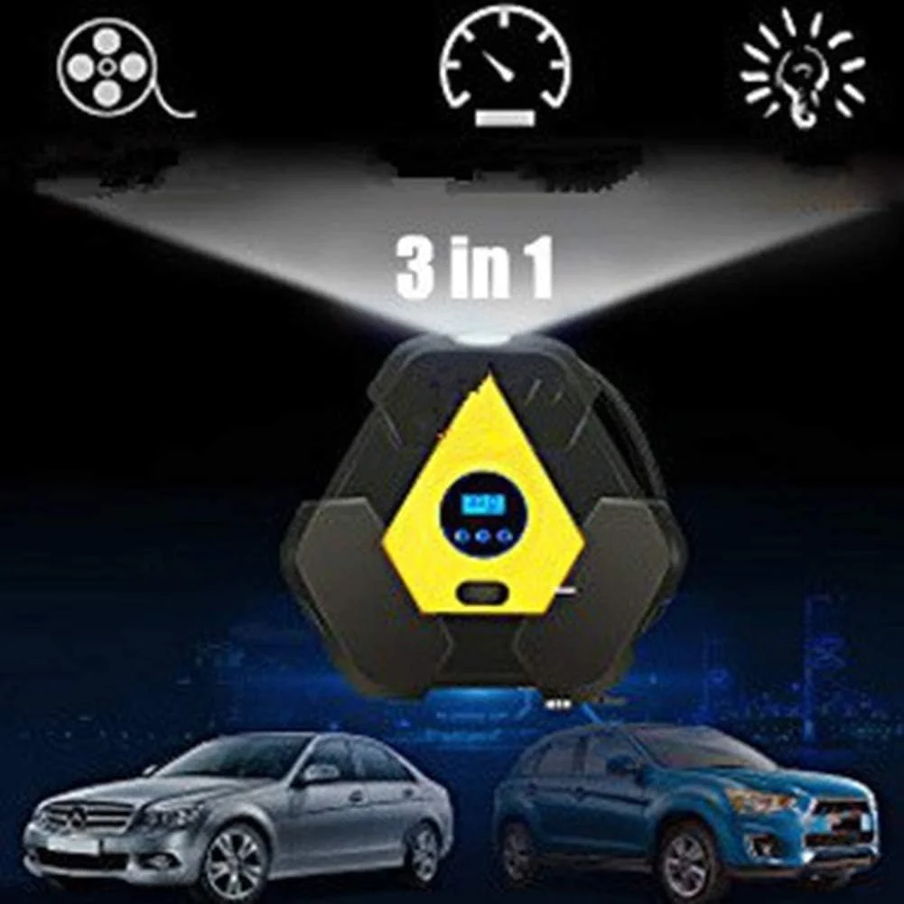 پمپ باد تایر، پمپ هوای قابل حمل 12 ولت 150PSI برای لاستیک خودرو، پمپ تایر اتوماتیک با نورپردازی اضطراری LED برای خودرو، دوچرخه، موتور سیکلت، توپ، استخر بادی و غیره