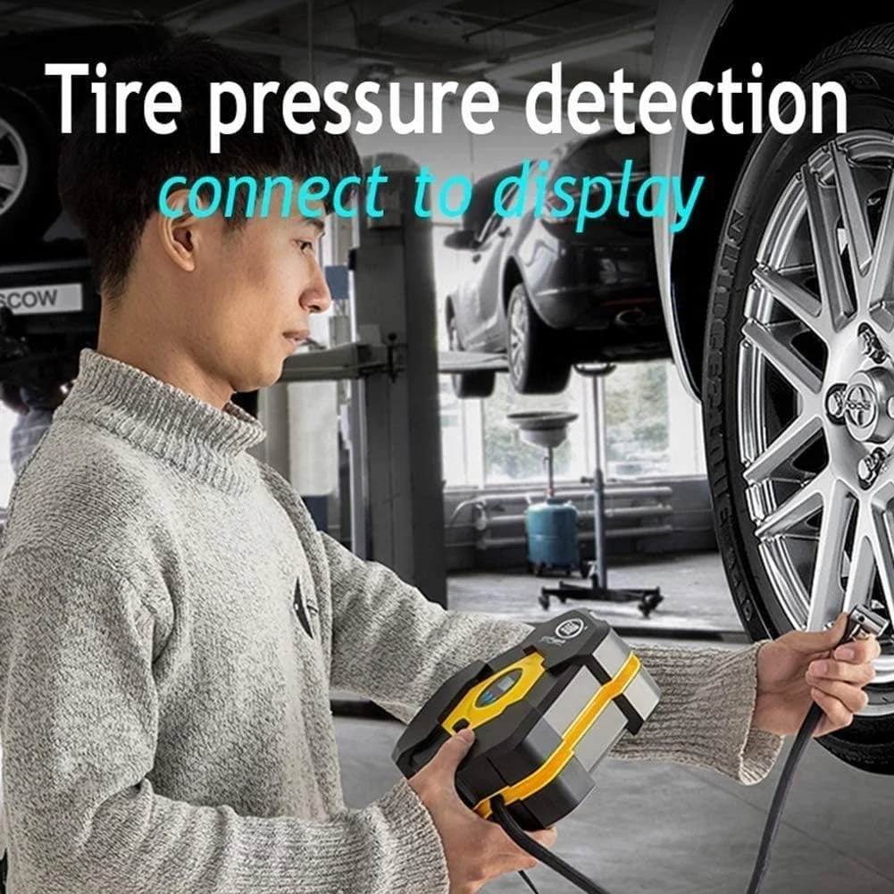 پمپ باد تایر، پمپ هوای قابل حمل 12 ولت 150PSI برای لاستیک خودرو، پمپ تایر اتوماتیک با نورپردازی اضطراری LED برای خودرو، دوچرخه، موتور سیکلت، توپ، استخر بادی و غیره