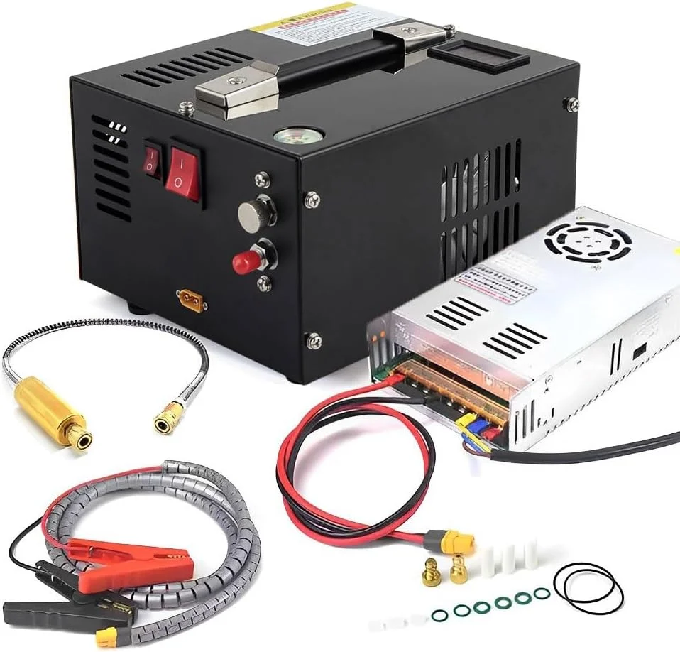 کمپرسور هوای قابل حمل PCP کیوتبگ، 4500 PSI 300 BAR 30 MPA پمپ کمپرسور هوای الکتریکی فشار قوی، توقف خودکار نشانگر فشار برای تفنگ بادی پینت بال غواصی