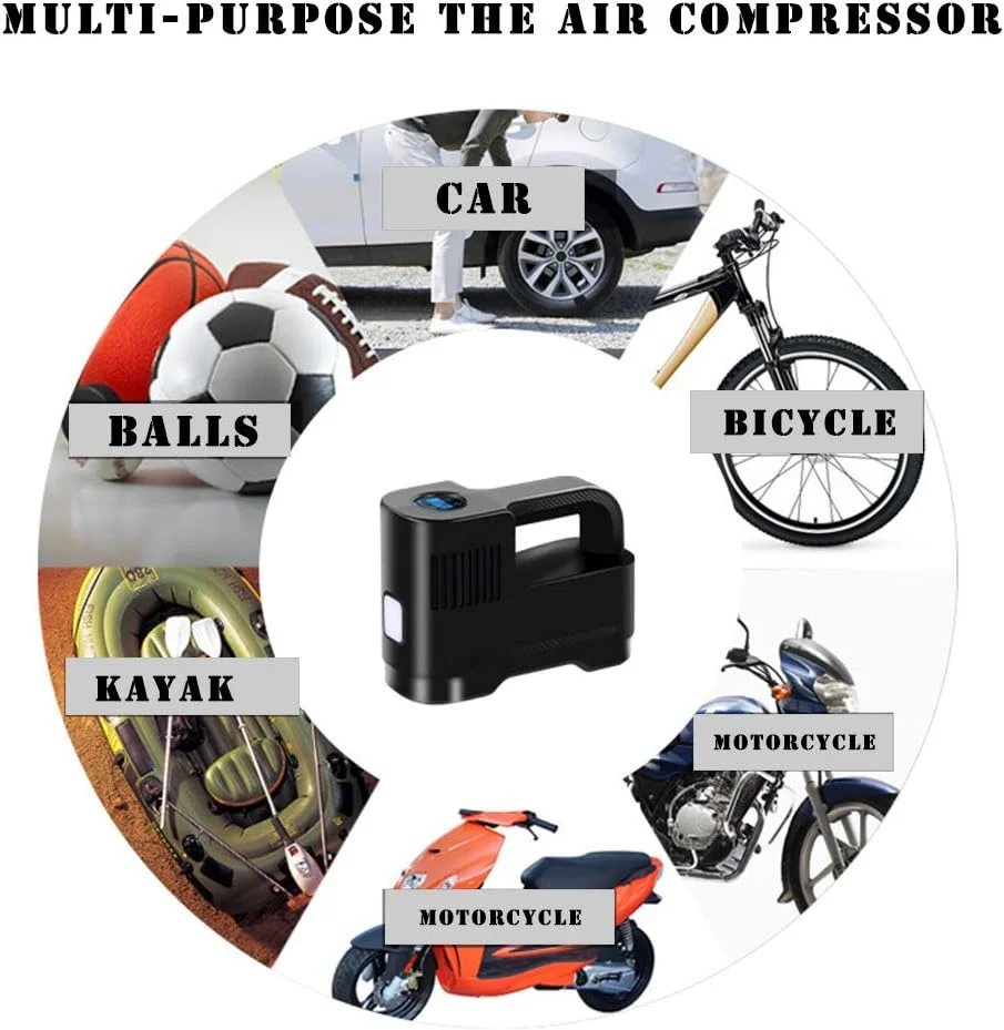 پمپ باد قابل حمل کایلین برای خودرو، دوچرخه، توپ، قایق کایاک، پمپ بادی دیجیتال اتوماتیک بی سیم با چراغ LED