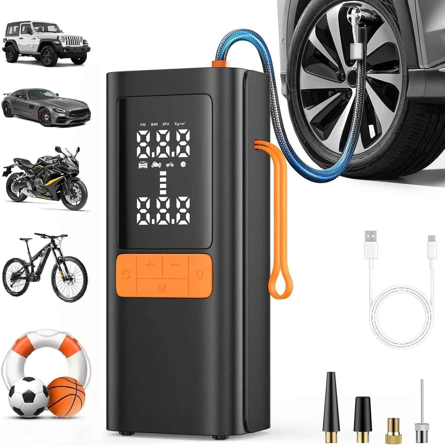 کمپرسور هوا قابل حمل برای باد کردن تایر، پمپ هوای قابل حمل 150PSI برای لاستیک خودرو، پمپ تایر برقی با فشارسنج دیجیتال، پمپ باد سریع 2X هوشمند برای خودرو، موتورسیکلت، دوچرخه، توپ