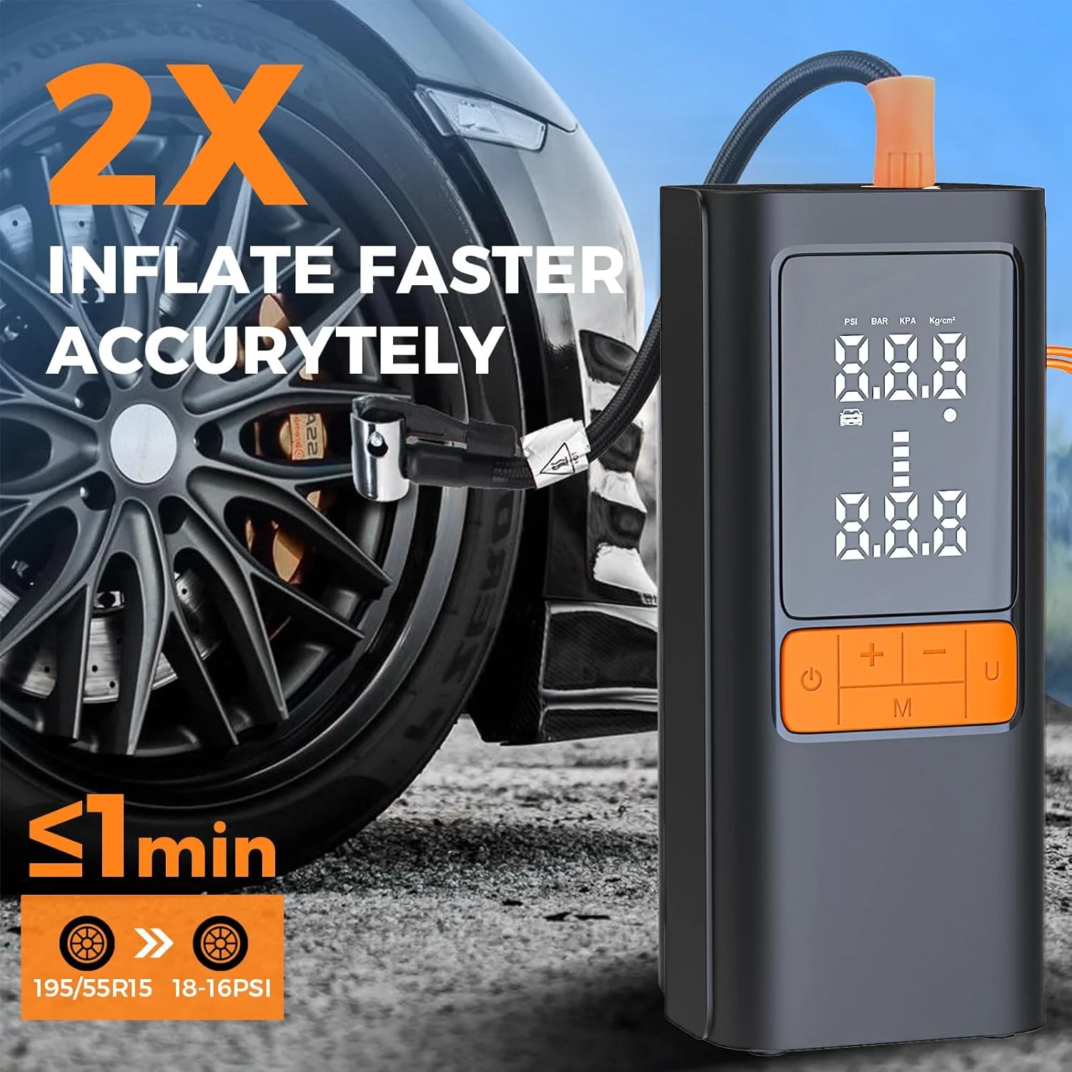 کمپرسور هوا قابل حمل برای باد کردن تایر، پمپ هوای قابل حمل 150PSI برای لاستیک خودرو، پمپ تایر برقی با فشارسنج دیجیتال، پمپ باد سریع 2X هوشمند برای خودرو، موتورسیکلت، دوچرخه، توپ