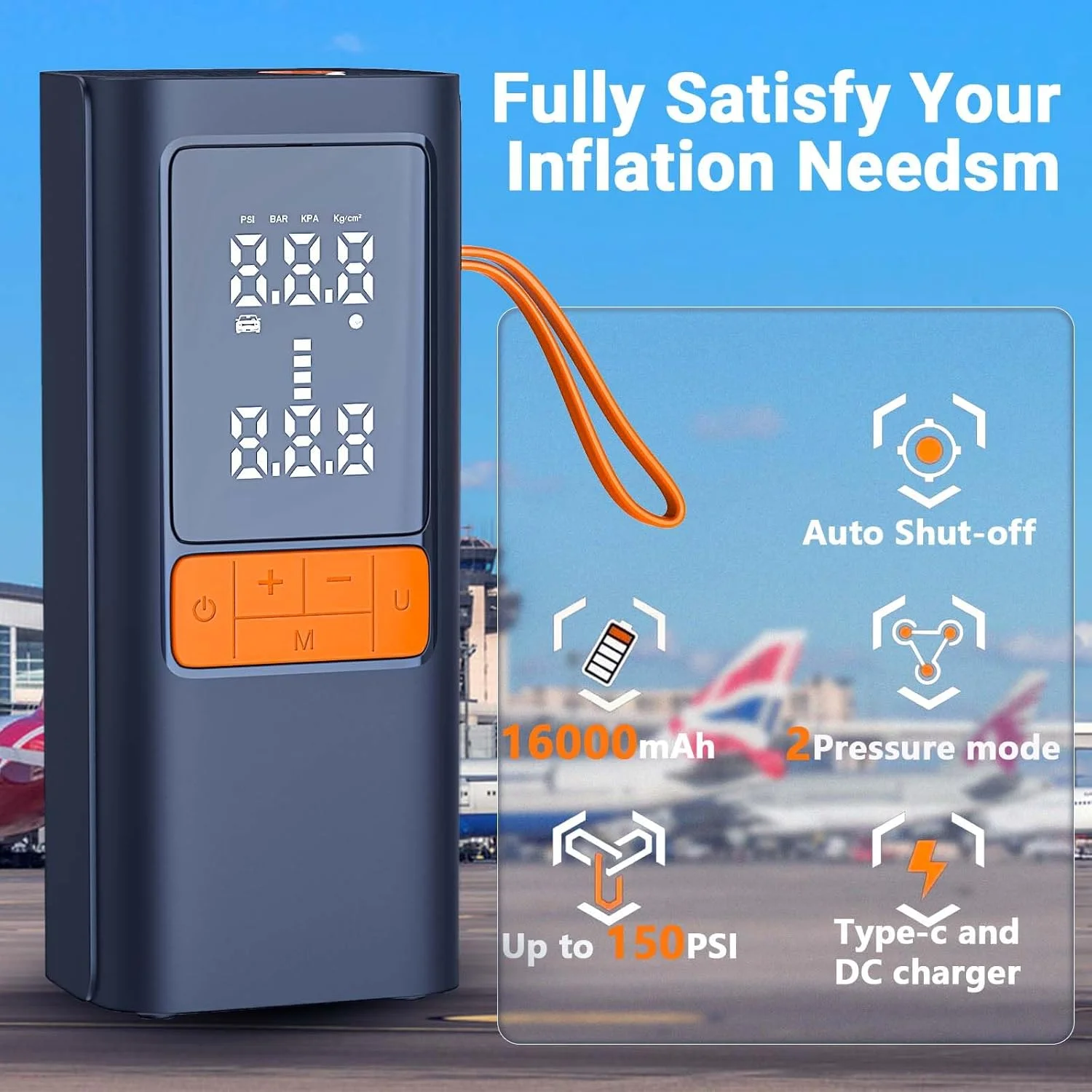 کمپرسور هوا قابل حمل برای باد کردن تایر، پمپ هوای قابل حمل 150PSI برای لاستیک خودرو، پمپ تایر برقی با فشارسنج دیجیتال، پمپ باد سریع 2X هوشمند برای خودرو، موتورسیکلت، دوچرخه، توپ