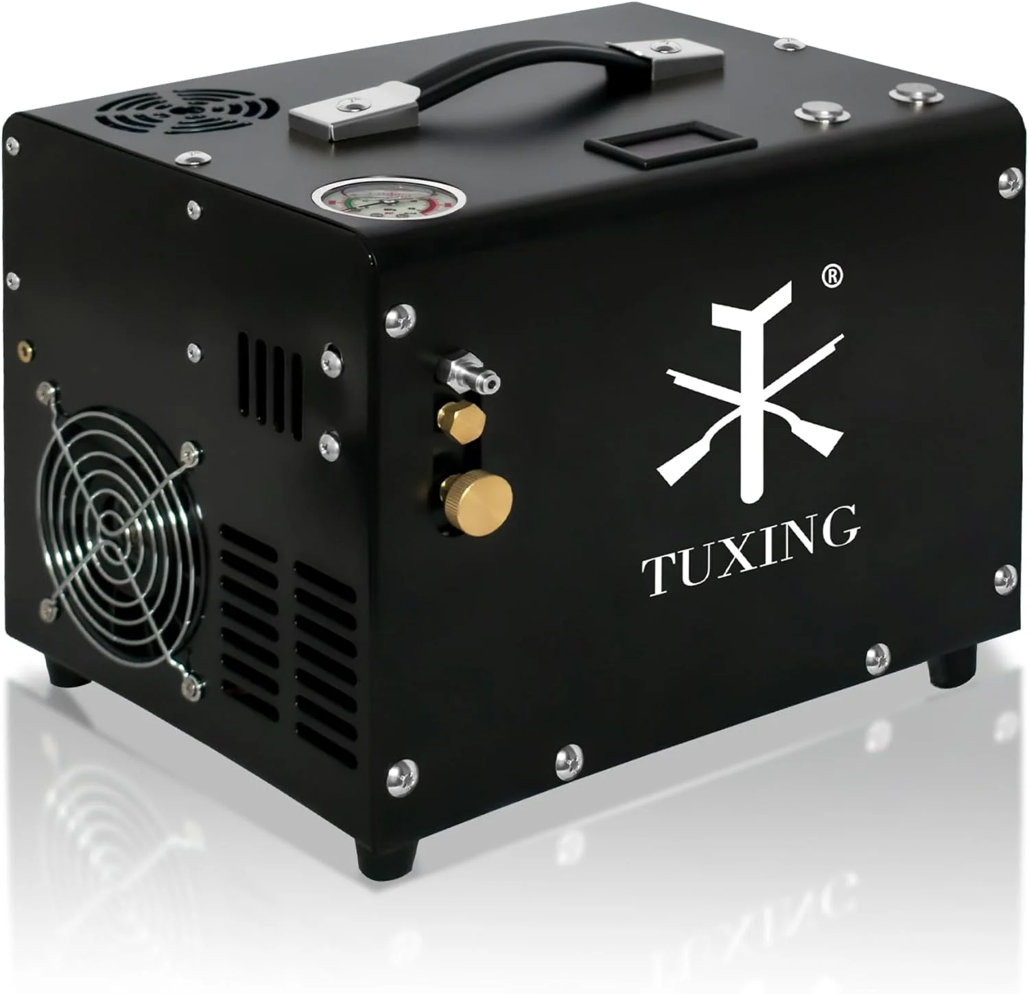 کمپرسور هوای پی سی پی TUXING، 4500Psi 30Mpa، بدون روغن/آب، سیستم ترانسفورماتور/تخلیه داخلی، تغذیه توسط خودرو 12 ولت DC یا خانه 220 ولت AC با آداپتور (شامل)، پمپ برای تفنگ های بادی پی سی پی