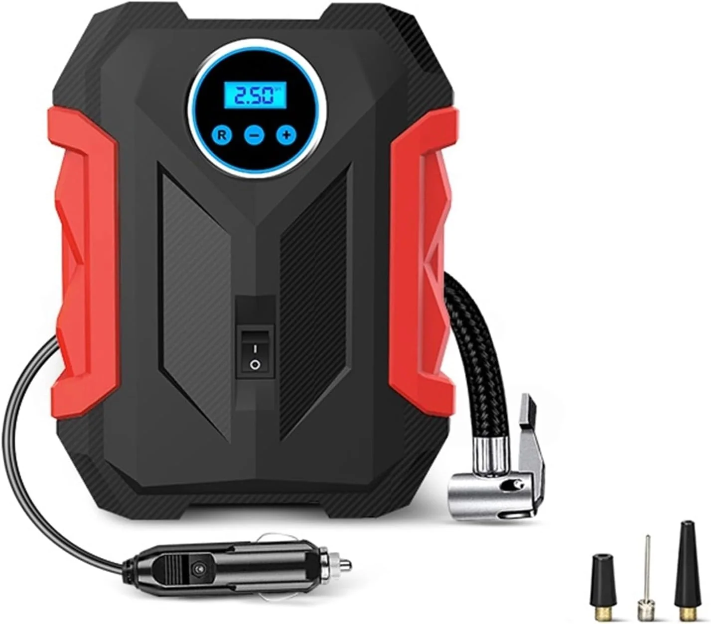 پمپ باد دیجیتال قابل حمل خودرو با چراغ LED برای ماشین و موتور سیکلت (رنگ: آبی) (قرمز)