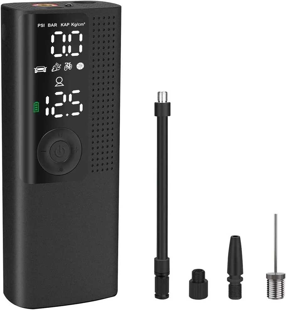 کمپرسور هوای قابل حمل، سنسور فشار هوای با دقت بالا، پمپ برقی 2000MAH، 120PSI، ذخیره سازی نای، با چراغ LED و صفحه نمایش LCD