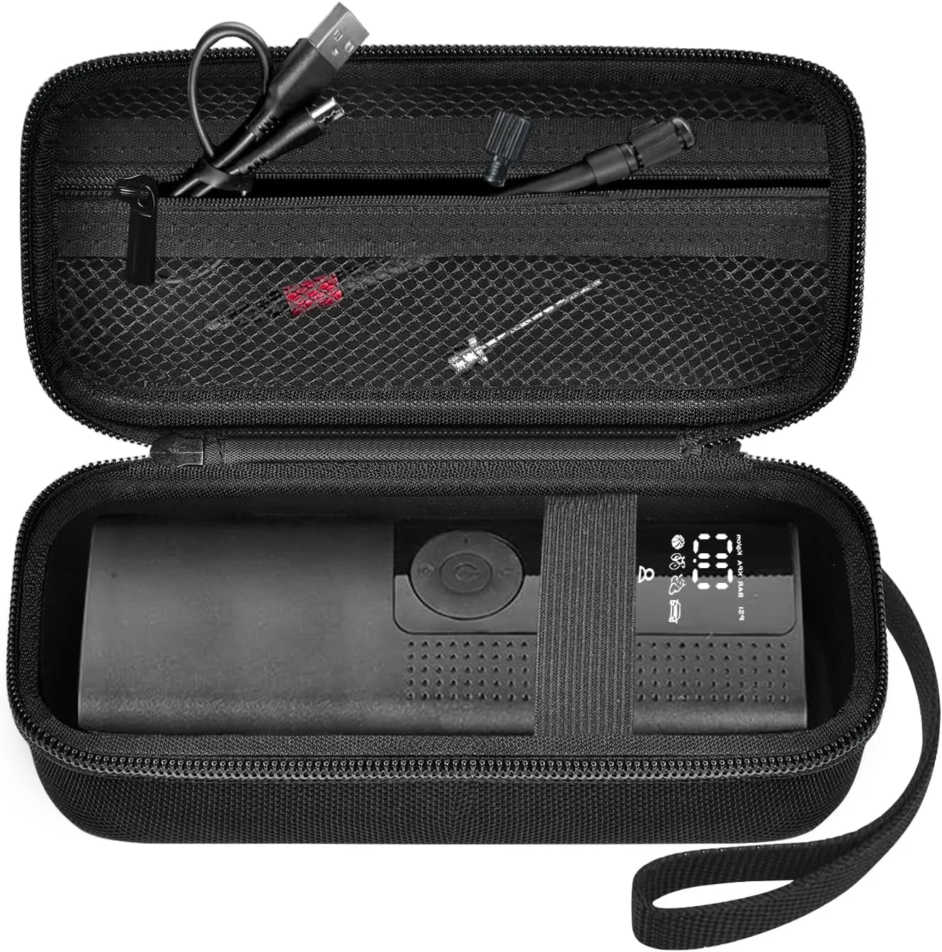 کیف حمل پمپ باد قابل حمل لوموس اند سولم، کمپرسور هوا ۱۲۰ PSI، کیف نگهداری پمپ باد خودرو برای کابل USB، شلنگ هوا، کانکتور و لوازم جانبی (فقط کیف) - مشکی