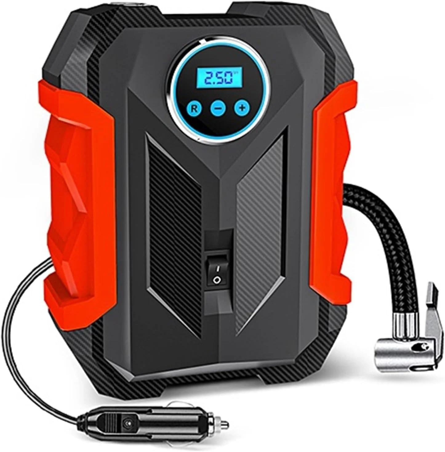 پمپ باد دیجیتال قابل حمل خودرو با چراغ LED برای باد کردن تایر ماشین و موتور سیکلت (رنگ: زرد) (قرمز)