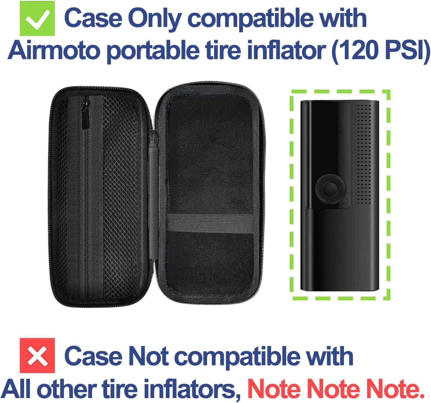 کیف حمل پمپ باد قابل حمل لوموس اند سولم، کمپرسور هوا ۱۲۰ PSI، کیف نگهداری پمپ باد خودرو برای کابل USB، شلنگ هوا، کانکتور و لوازم جانبی (فقط کیف) - مشکی