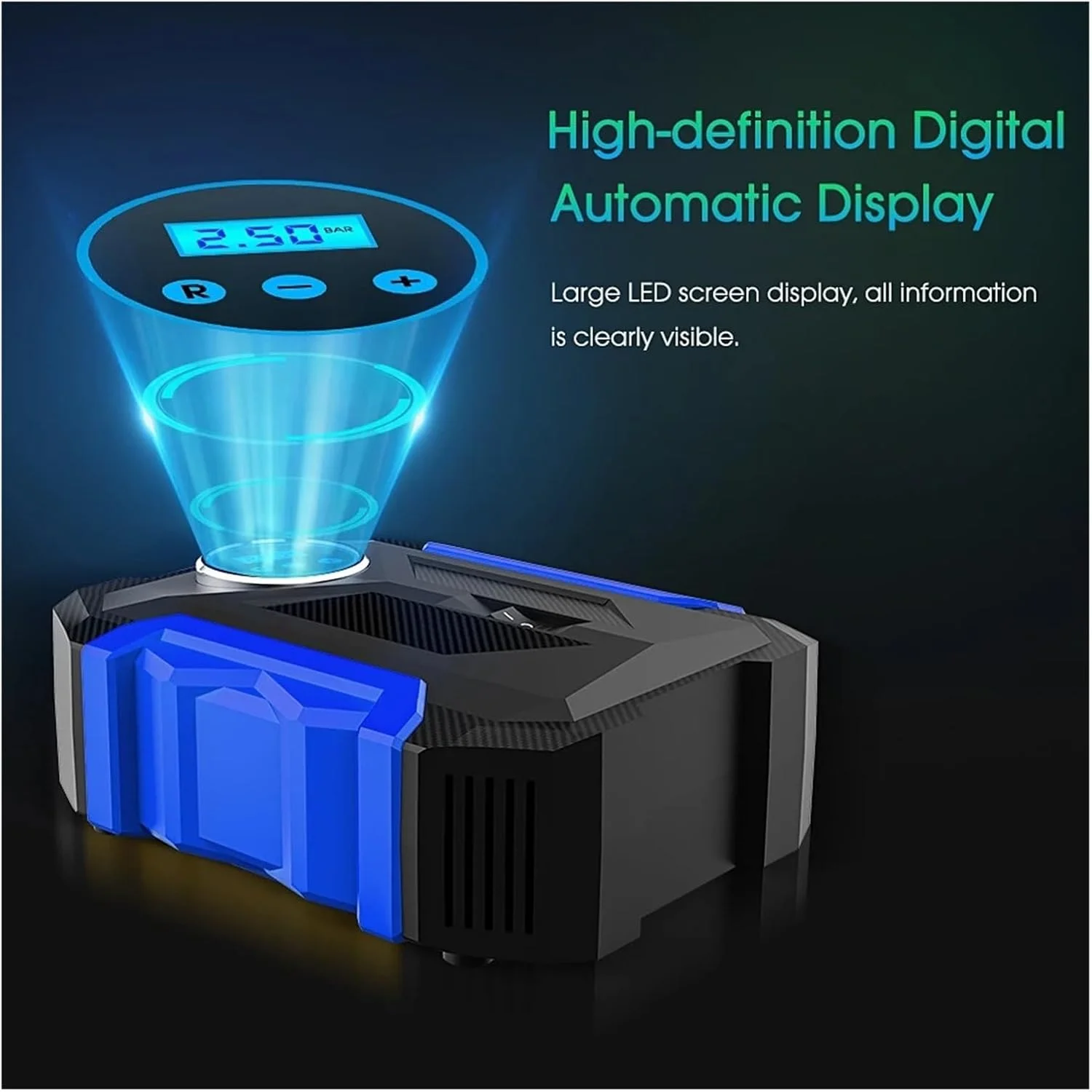 پمپ باد دیجیتال قابل حمل خودرو با چراغ LED برای باد کردن تایر ماشین و موتور سیکلت (رنگ: زرد) (قرمز)