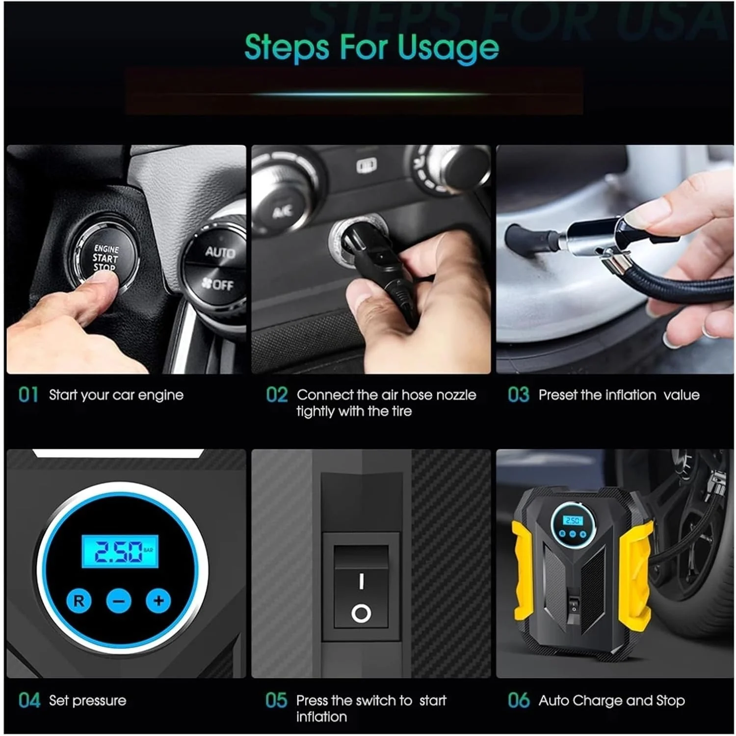 پمپ باد دیجیتال قابل حمل خودرو با چراغ LED برای ماشین و موتور سیکلت (رنگ: آبی) (قرمز)