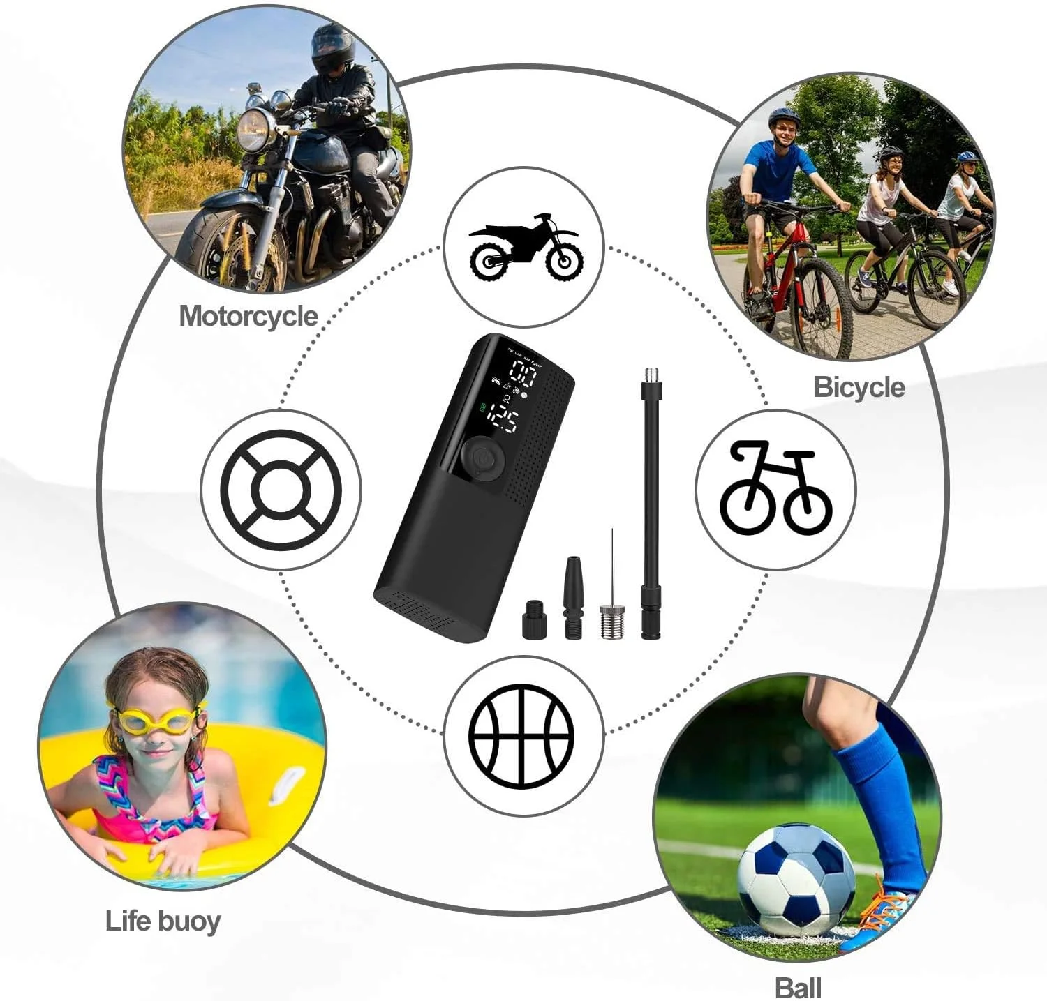 کمپرسور هوای قابل حمل، سنسور فشار هوای با دقت بالا، پمپ برقی 2000MAH، 120PSI، ذخیره سازی نای، با چراغ LED و صفحه نمایش LCD