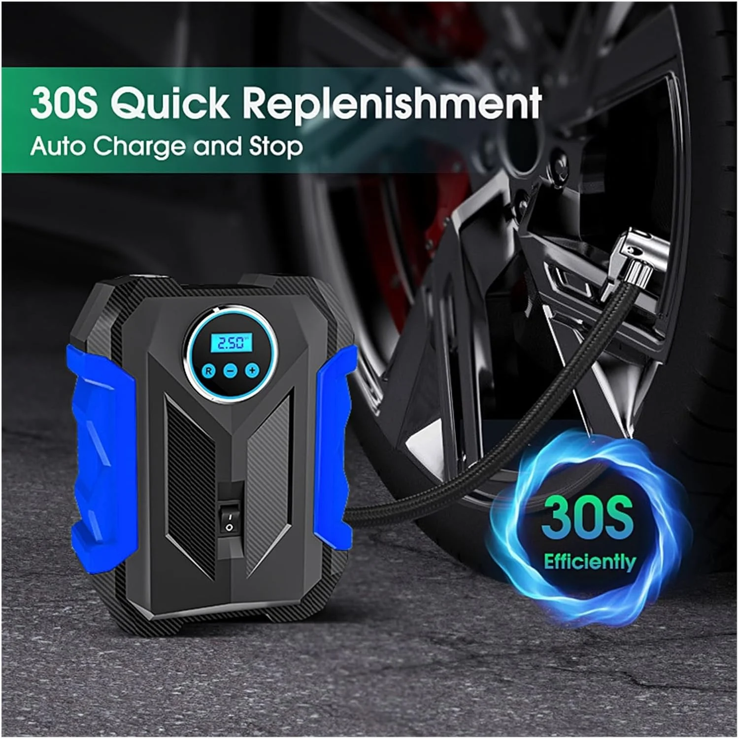 پمپ باد دیجیتال قابل حمل خودرو با چراغ LED برای باد کردن تایر ماشین و موتور سیکلت (رنگ: زرد) (قرمز)