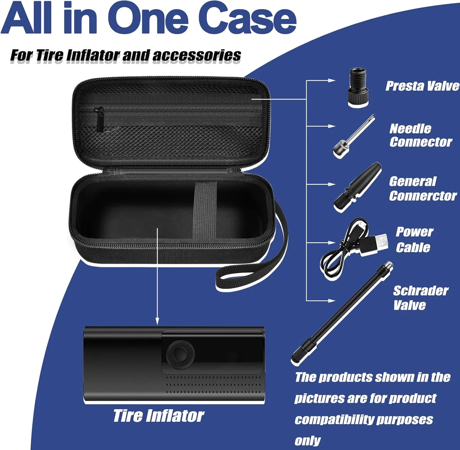 کیف حمل پمپ باد قابل حمل لوموس اند سولم، کمپرسور هوا ۱۲۰ PSI، کیف نگهداری پمپ باد خودرو برای کابل USB، شلنگ هوا، کانکتور و لوازم جانبی (فقط کیف) - مشکی